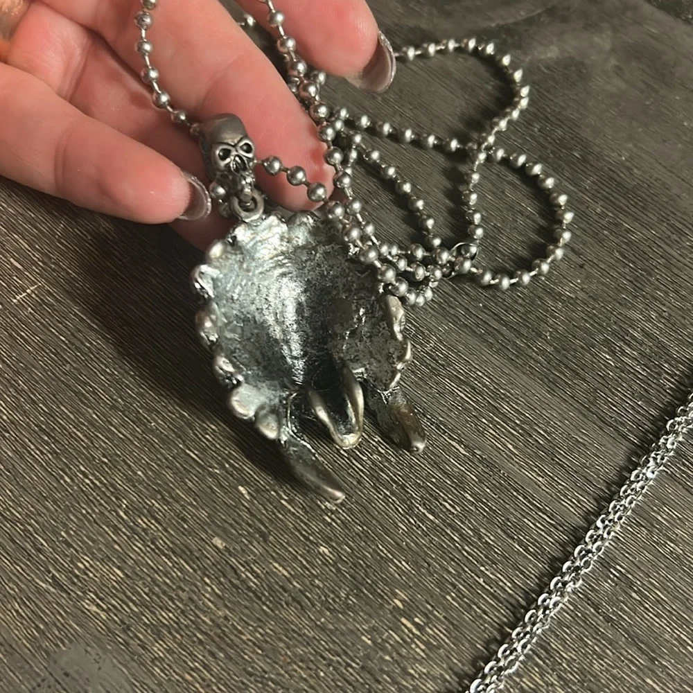 Silver Skull Feather Pendant‎ Necklace Stainless